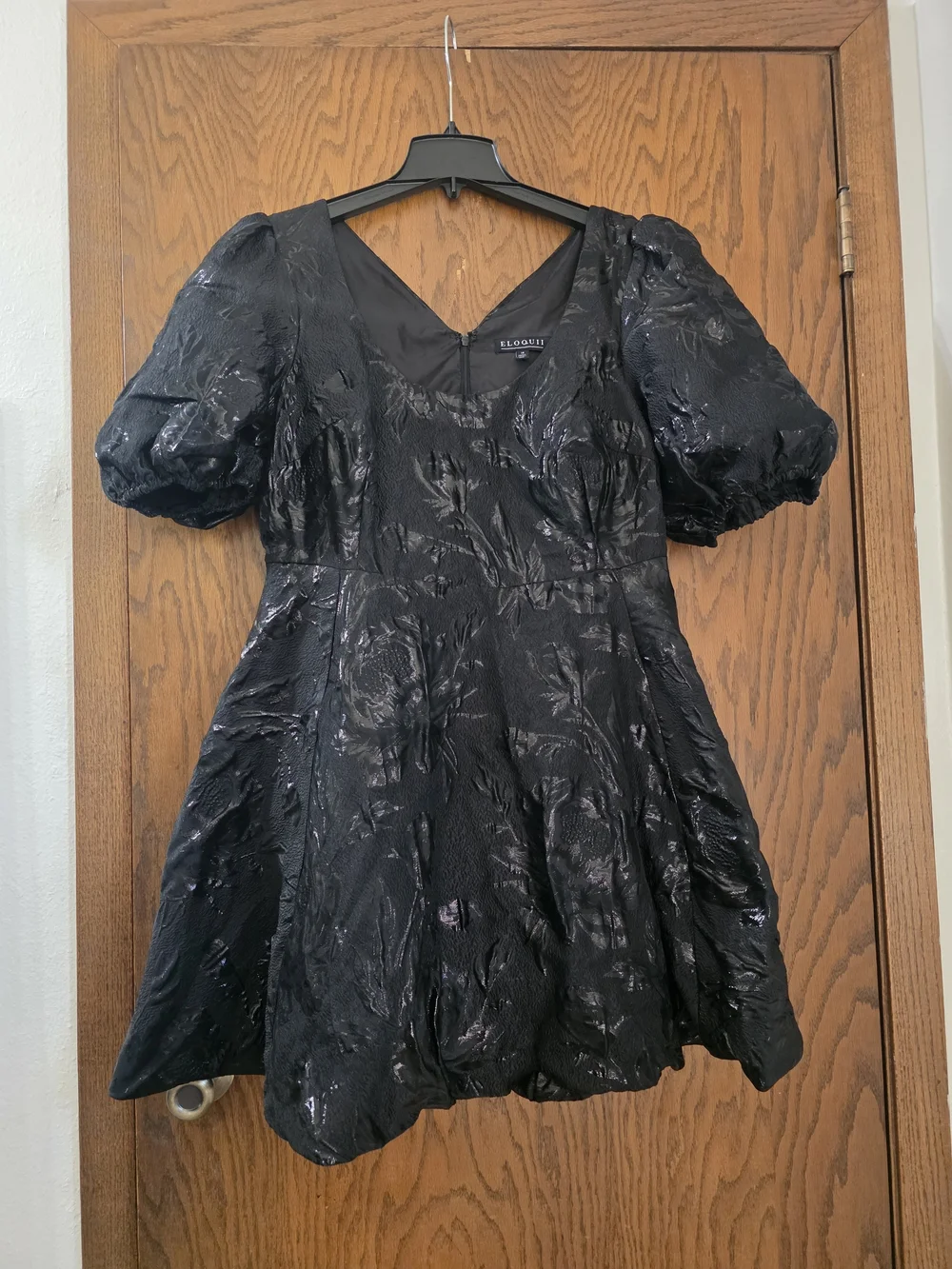 EloquiibElegant Black Puff-Sleeve Mini Dress Women Size 14 - Picture 7 of 14